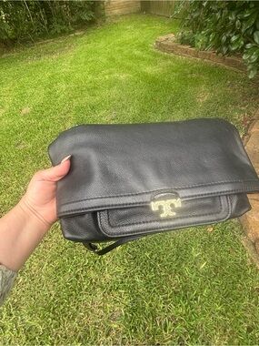 Tory Burch Black Fold-Over Leather Crossbody